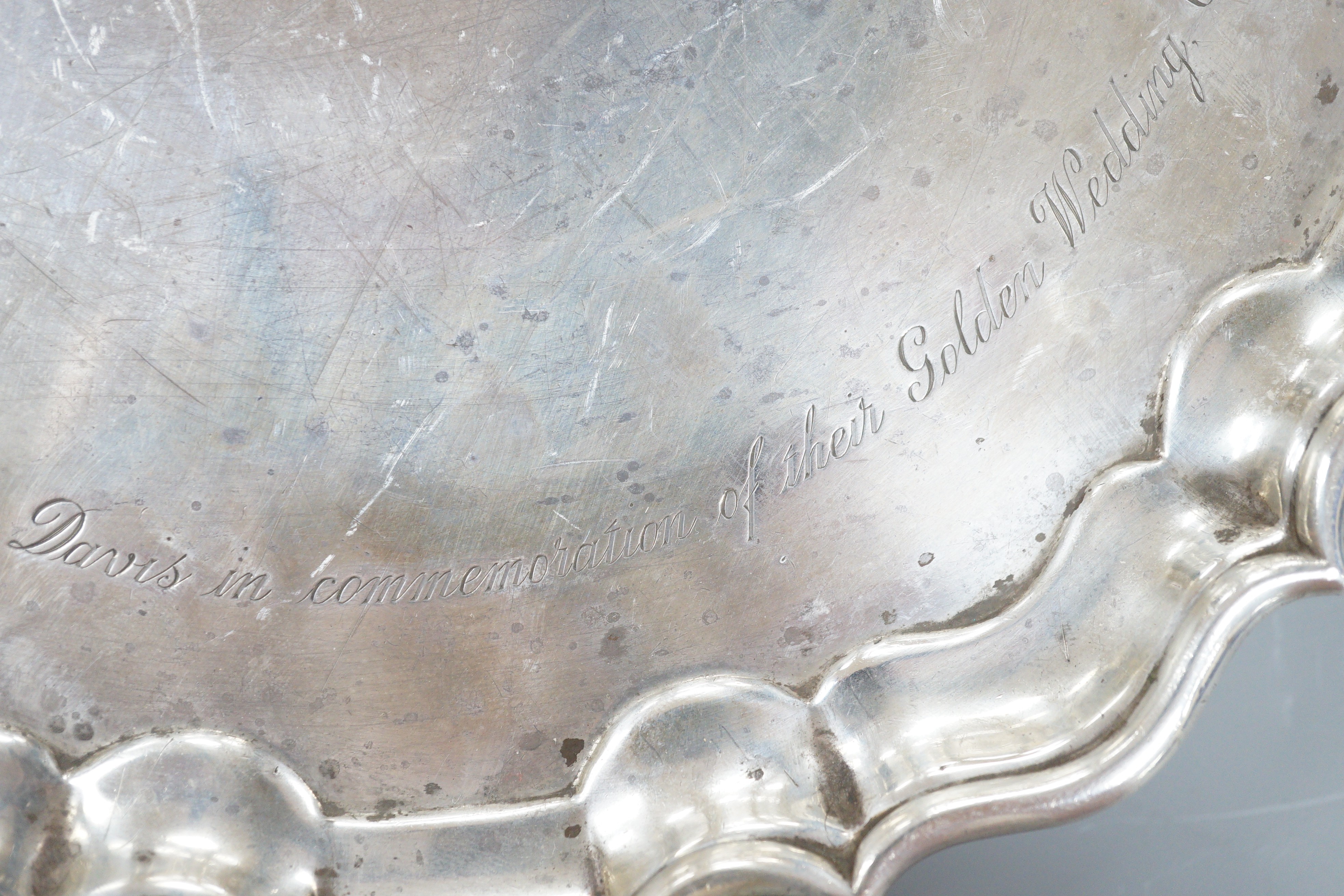 A late Victorian silver salver with later engraved inscription, Goldsmiths & Silversmiths Co Ltd, London, 1899, 25.7cm